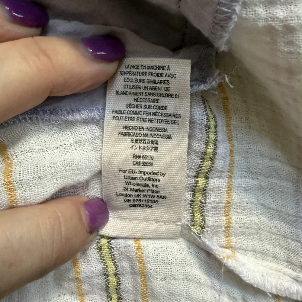 Free People Rolling Clouds 100% Cotton Gauze Tunic Women M Cream Striped Hooded